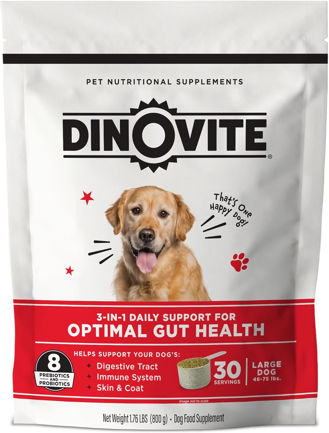 Dinovite Probiotic Supplement for Dogs - Omega 3 - Hot Spot Relief - Skin & Coat Supplement - 30 Day Supply (30 Day Supply, Large Dogs (45+ lbs))