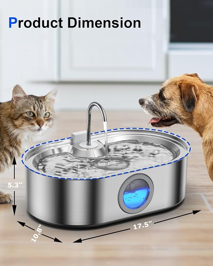 3.4Gal Dog Water Fountain for Large Dogs, 13L Stainless Steel Large Pet Fountain with Deeper & Wider Drinking Area, Automatic Dog Water Bowl Dispenser with Water Window (with 3 Filters)