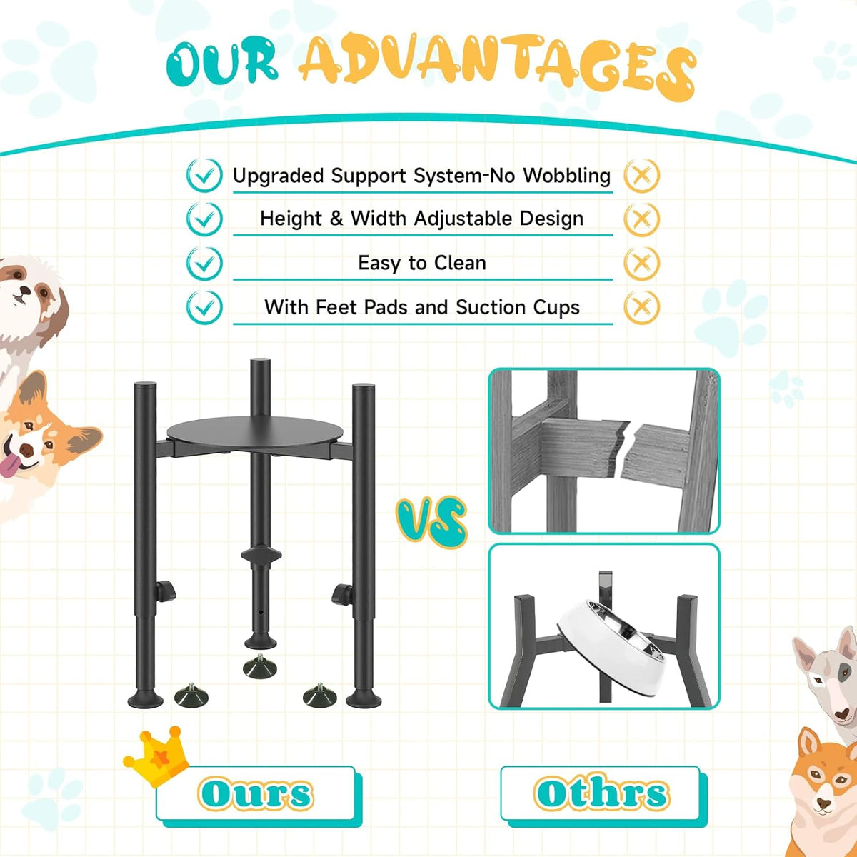 Adjustable Dog Bowls Elevated Stand- 4 Heights, Wide 6-10" -Oppro Metal Raised Tall Single Dog Food Bowl Stands Holder, Upgrade Lifted Water Feeder with Tray for Medium Large Small Breed, Black