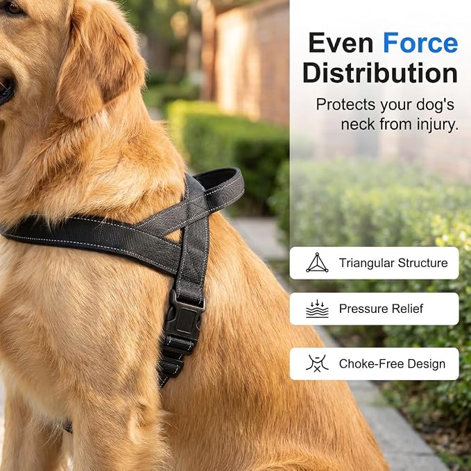 No-Pull Dog Harness with Handle, Adjustable Reflective Pet Vest Tactical Harness for Small Medium Large Dogs Walking Training, Front Clip, Escape Proof & Heavy Duty D-Ring (Black, L)
