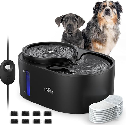 iPettie Waterfall Dog Water Fountain, Hygienic 5-Stage Filtered Water, 2 Heights to Drink from, Water Shortage Alert, Night Light with ON/Off Switch, Cat Water Fountain 203 OZ (1.6 GAL) 6 L