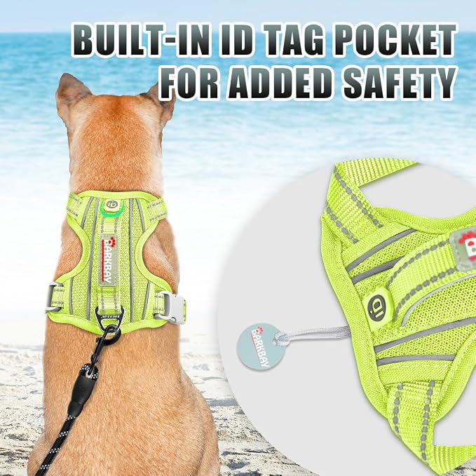 BARKBAY No Pull Dog Harness Large Reflective Dog Harness with Front Clip and Easy Control Handle for Walking Training Running with ID tag Pocket(Sunlight,XS)