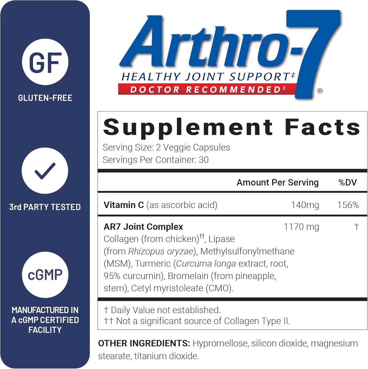 U.S. Doctors’ Clinical Arthro-7 - Clinically Proven Joint Support Complex with Turmeric, MSM, Collagen, Bromelain for Flexibility, Mobility, and Strong Cartilage - 60 Capsules - 15/30-Day Supply