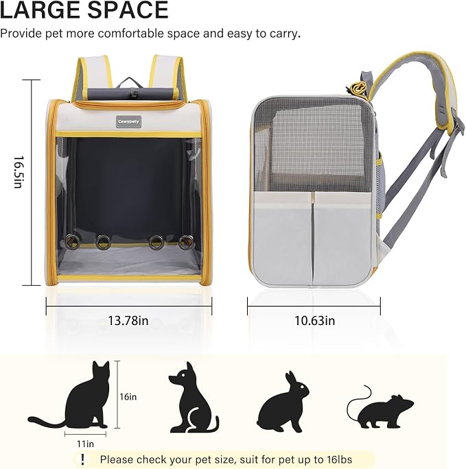 Cawypety Cat Backpack Carrier, Collapsible and Breathability Cat Carrier Large for Cat Under 16 lbs, Dog and Small Pet Carrier Bag Used in Travel, Car