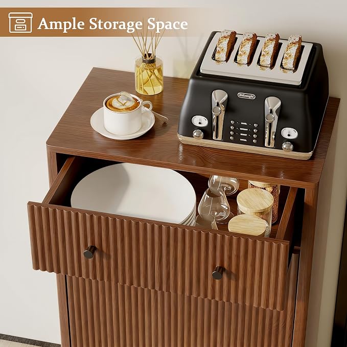 10-Gallon Single Tilt Out Trash Can Cabinet with Drawer,Kitchen Trash Can Cabinet Garbage Recycling Cabinet Wooden Dog-Proof Trash Cabinet for Dining Room and Kitchen,Laundry Room