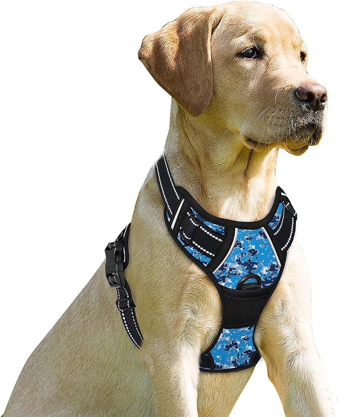 BARKBAY Dog Harness No Pull for Small Sized Dog Front Back Clips,Dog Vest | Soft Padded No Choke With Handle,Easy On&Off,Adjustable Reflective For Walking Training Running(Blue Camo,XS)