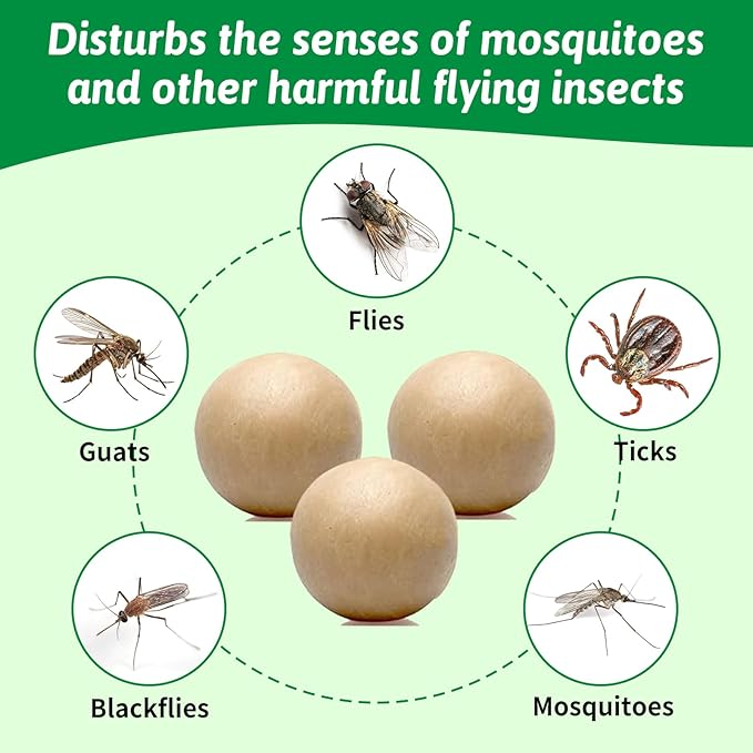 Natural Mosquito Repellent Outdoor Patio Pills, Peppermint Oil 10 Pcs Natural Mosquito Repellant Balls, Safe for Kids & Pets, Bug Deterrent for Home & Patio, Keep Mosquitoes Camping Travel Fishing