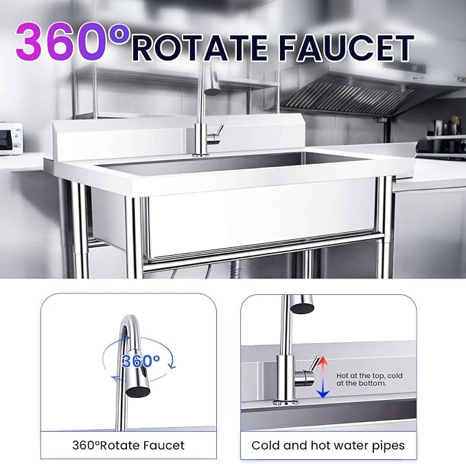 Metal Slop Sink, Single Bowl Wash Station, Catering Tub for Backyard, Chef