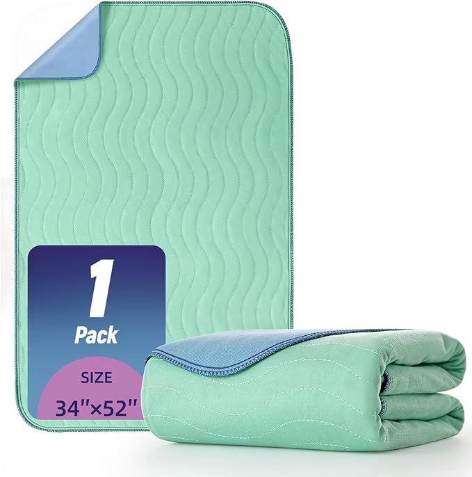 Pee Pads for Adults, Kids and Pets, Cotton-Like Surface, Machine Washable, 100% Leak Prevention with Waterproof TPU Layer (1 Pack, 34*52 inch)
