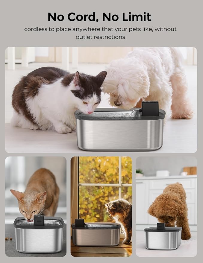 Wireless 7.5l/254oz/2Gal Dog Water Fountain for Large Dogs Stainless Steel | Quiet Pet & Cat Water Fountain with Motion Sensor, Automatic Water Dispenser for Dogs&Multi-Pet Homes Continuous Fresh Flow
