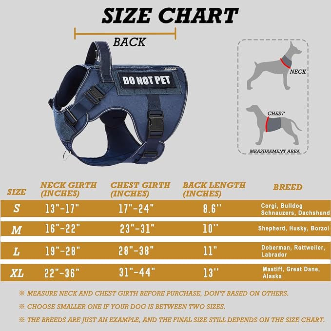 Tactical Dog Harness for Large Dogs, Heavy Duty Dog Harness with Handle, Adjustable Reflective Military German Shepherd Dog Vest Harness with Do Not Pet Patches for Hiking Training Blue