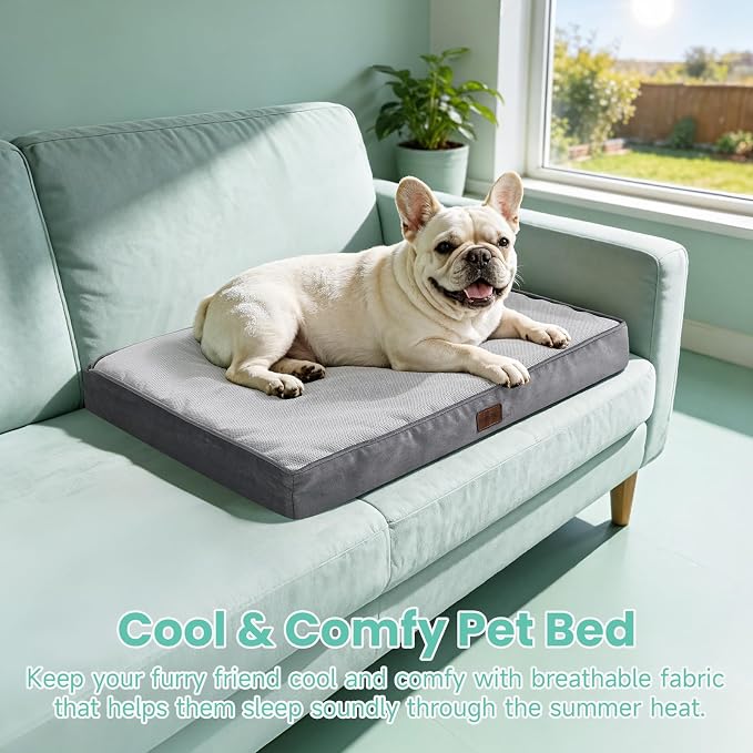 OhGeni Orthopedic Cooling Dog Bed for Medium Dogs, Cooling Mat with Machine-Washable Removable Cover in Easy-Clean Fabric, High Density Foam & Easy-Carry Handle, Summer Pad, 30 inch (Gray)