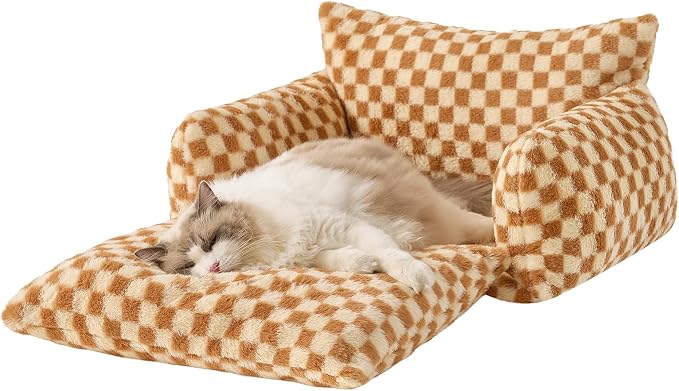 Hollypet Cat Bed Small Dog Orthopedic Couch Beds for Pets up to 20 lbs | Fluffy Multifunctional Double-Layer Warming Kitten Pet Couch Orthopedic Beds with Machine Washable Cover and Non-Slip Bottom