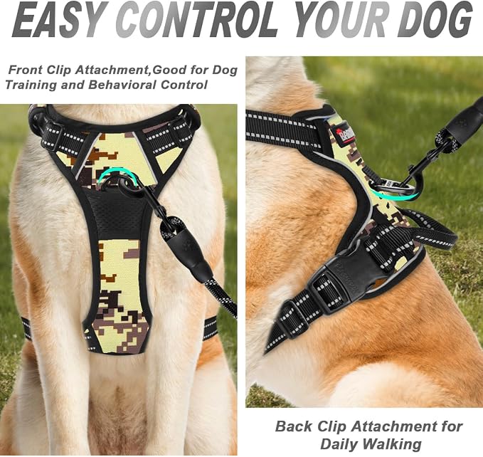 BARKBAY No Pull Dog Harness Front Clip Heavy Duty Reflective Easy Control Handle for Large Dog Walking(Desert camo,L) | Soft Padded No Choke With Handle,Easy On&Off,Adjustable Reflective For Walking Training Running(Desert Camo,L)