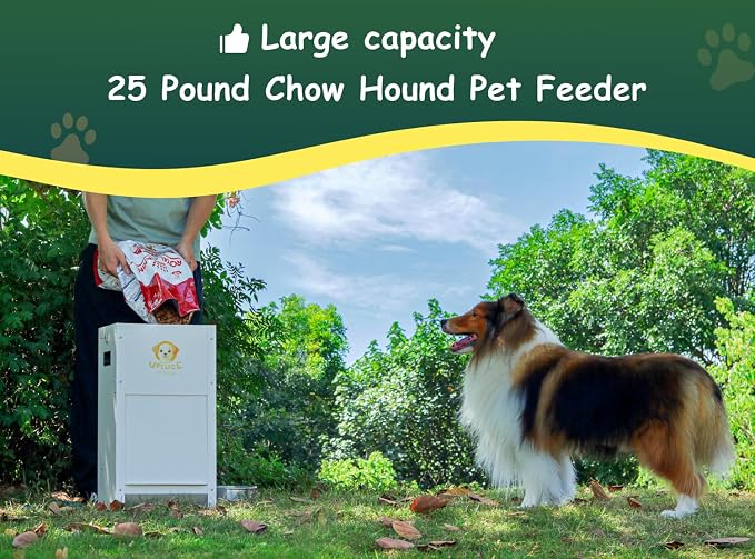Dog Feeder - 25 lbs Heavy Duty Pet Feeder Automatic Dog Food Station Pet Lodge Galvanized Steel for Medium and Large Dog Outdoor Use (Assembly Required)