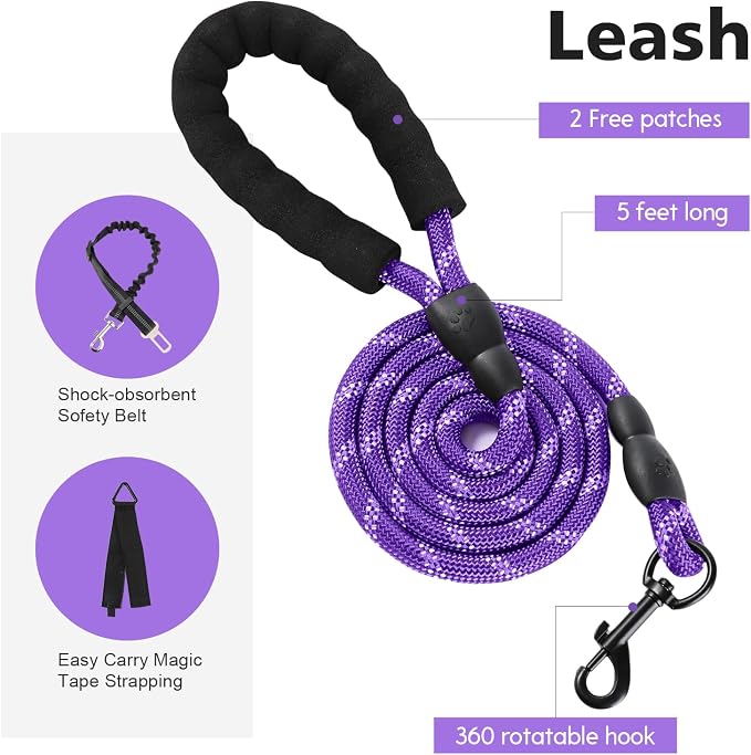 No Pull Tactical Dog Harness for Large Dogs, Service Dog Vest, L, Purple | Tactical Dog Vest Harness and Leash Set, Adjustable Military Service Dog Harness with Handle for Medium Large Dogs