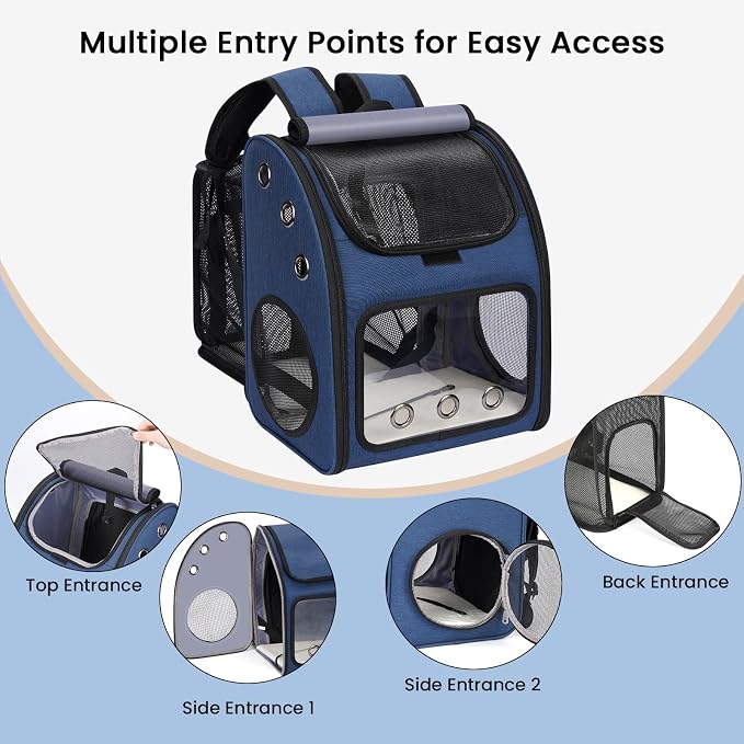 Expandable Cat Carrier Backpack,Large Space,Airline Approved,18 lbs | Portable Pet Carrier Backpack with Super Ventilated, Ideal for Traveling/Hiking /Camping/ Vet, Blue