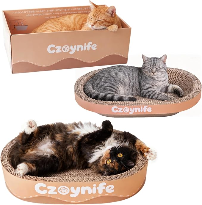 3PCS Cat Scratcher Cardboard, Oval Cat Scratch Pad Bowl Nest for Indoor Cats, Round Cat Scratching Board Corrugated Lounge Cat Bed, Furniture Protector for Couch (Brown, 17 * 11.5 in)