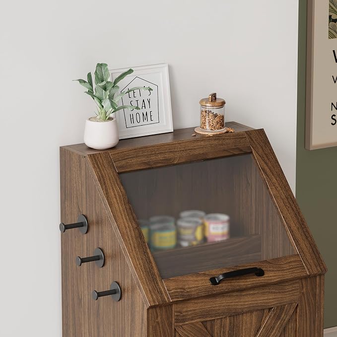 Dog Feeding Station with 2 Elevated Bowls, Dog Food Storage Cabinet with Pet Toy Organizer and Flip Top Pet Feeding Station,Hidden Pet Feeder Station for Cats and Dogs(Walnut)