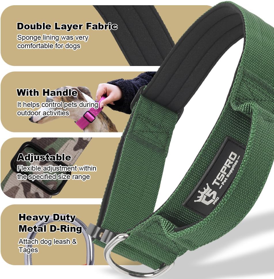 TSPRO Premium Dog Collars Tactical Dog Collar with Handle and Heavy Duty Quick-Release Metal Buckle Durable Thick and Adjustable for Medium to Large Dogs (Orange M)