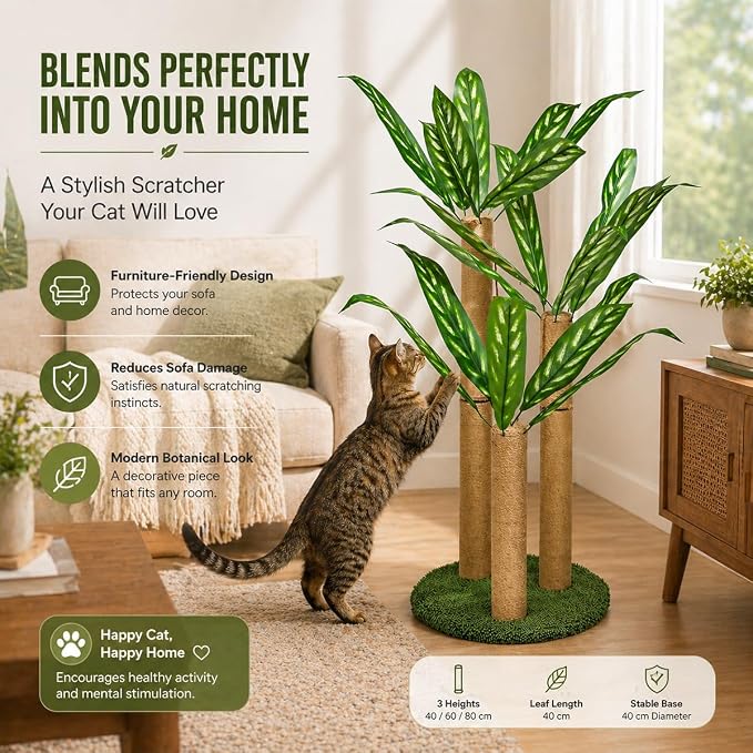 LEMONDA 31.5Inch Cat Scratching Post,Cat Scratcher Tree with 3 Scratching Poles & 2 Interactive Dangling Balls,Cats Scratching Posts for Indoor Kitten & Adult Cats