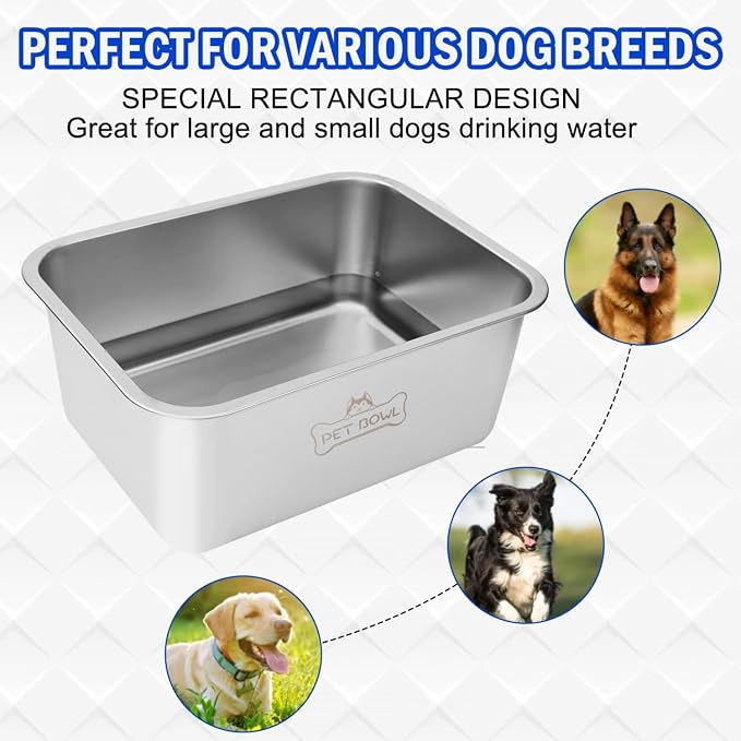 Vumdua Water Bowls for Large Dogs, 3 Gallons Durable Stainless Steel Dog Bowls - Big Capacity Water and Food Bowl for Indoor Outdoor, Easy to Clean