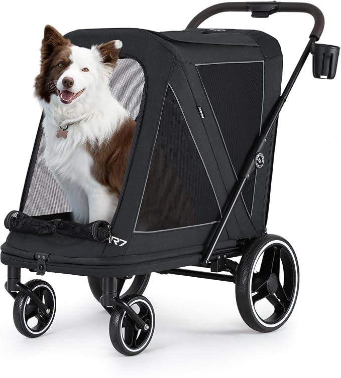 Beberoad Pet Stroller for Medium Dogs, Dog Stroller One-Second Fold, R7 All-Terrain with ER Tires, Mesh Dual-Window, Full Disassembly&Washable Waterproof Oxford Fiber