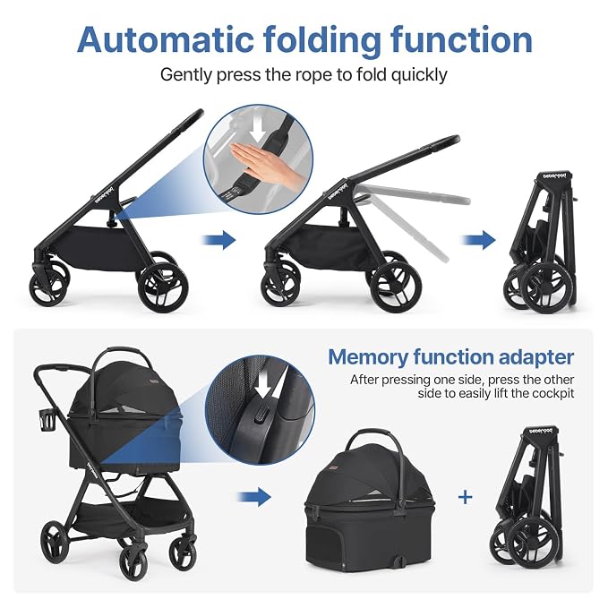 X-5 Pet Stroller for Medium Pets Up to 55 lbs, Black | Adjustable Handle, Detachable Carrier, Convertible Car Seat, One-Touch Fold, All-Terrain Wheels, 3-in-1 Design