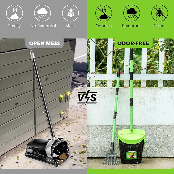 MXF Pooper Scooper Swivel Bin & Rake Kit with 100 Waste Bags, 36.6" Long Handle Dog Poop Scooper with Bag Attachment for Large Medium Small Dogs, Poop Scooper for Lawn Yard Dog Kennel