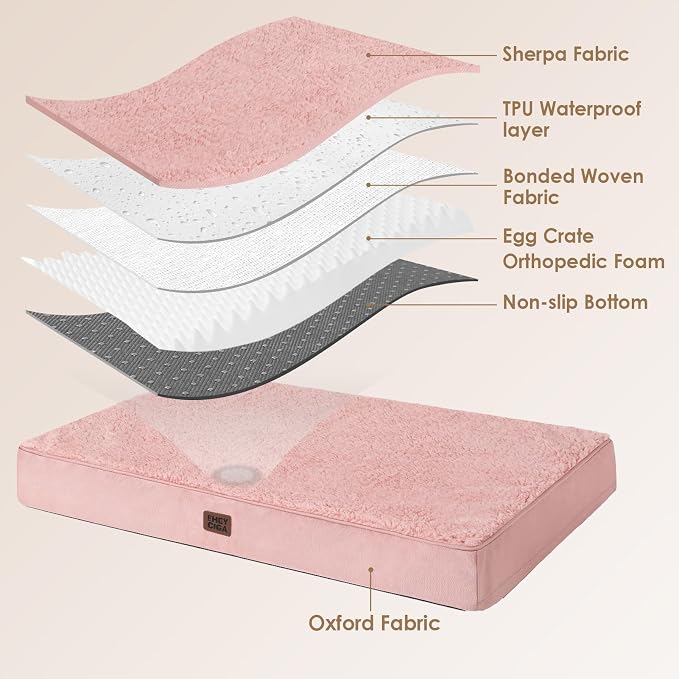 EHEYCIGA Orthopedic Dog Bed Large with Removable Washable Cover, 36IN Pink | Egg Crate Foam Support, Durable Oxford fabric, Non-Slip Bottom, Machine Washable, Soft Waterproof Plush Pet Bed Mat For Crate