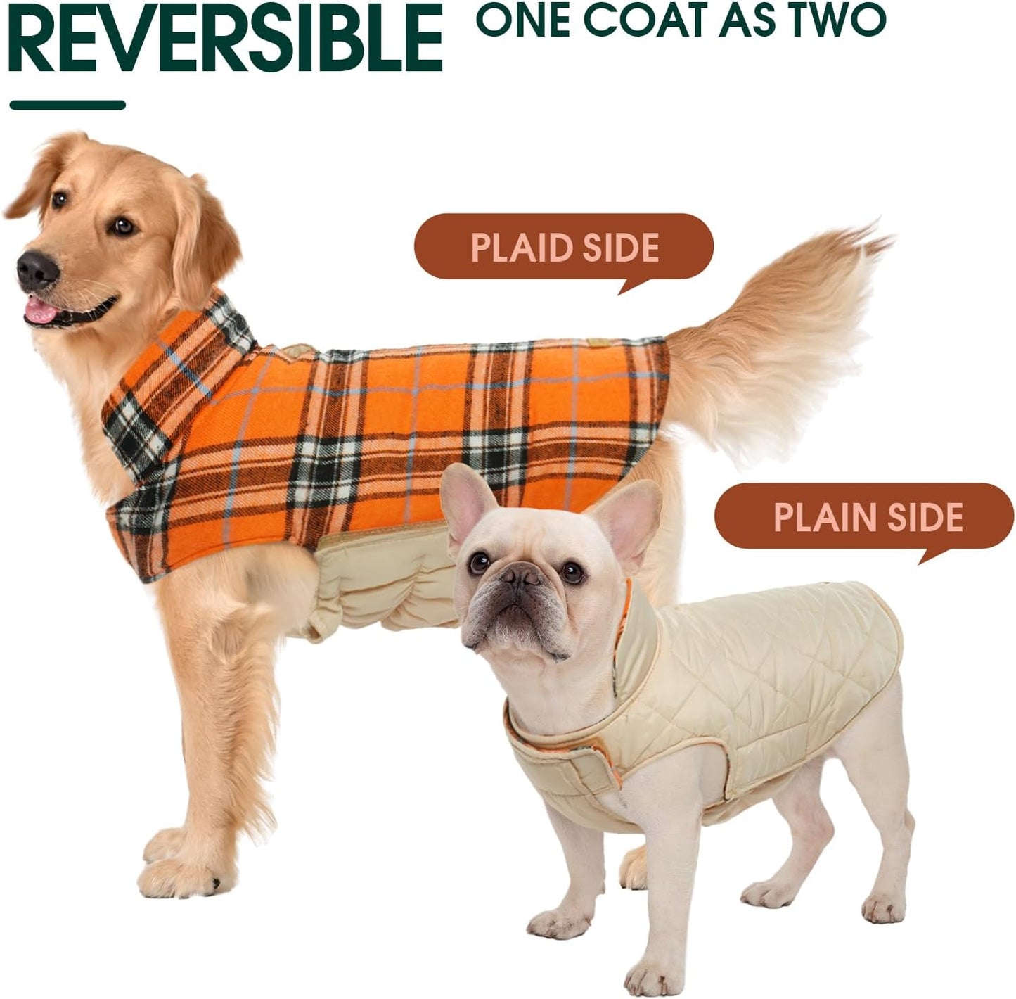 Kuoser Warm Dog Coat, Waterproof Dog Jacket for Extra Large Dogs, Adjustable Durable XXL Doggie Winter Coat Reversible Puppy Cold Weather Apparel from Small to Large Breed, Orange XXL