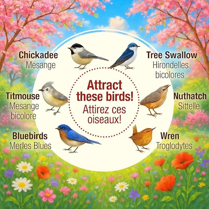 Water Proof Bluebird House for Outside, 2 Layers Metal Roof Water Proof, Outdoor Lifetime Durability Solid Cedar Wood Bird House for Pole, Secure Latch, Updated 1.5" Hole Size (Comfy Mansion)