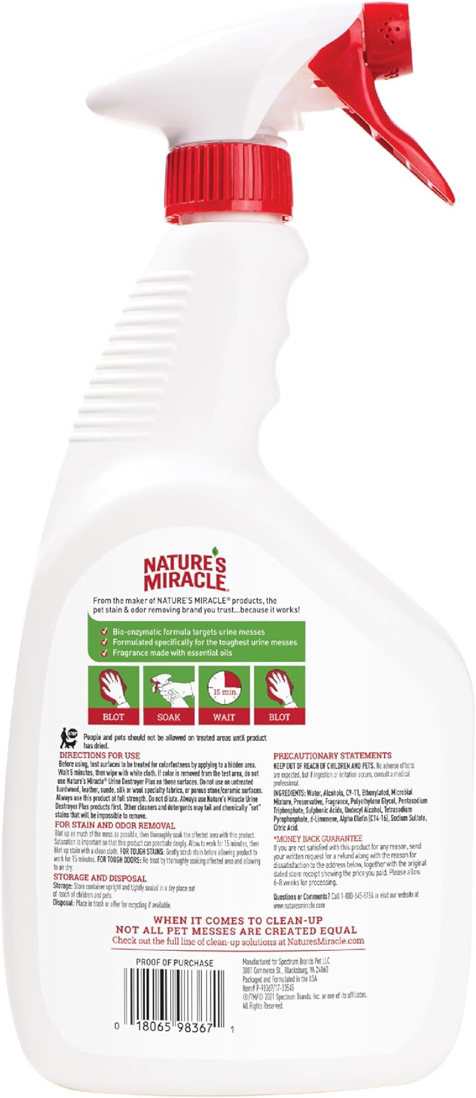 Nature’s Miracle Urine Destroyer Plus for Cats, Enzymatic Formula, Ready-to-Use, 32 oz
