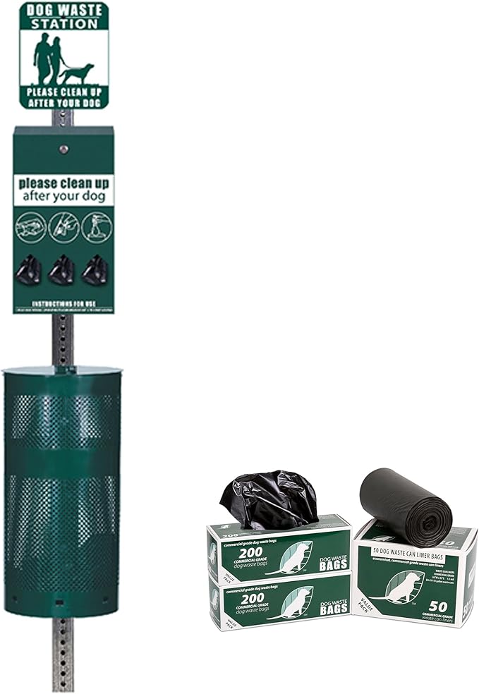 ZERO WASTE USA Rust-Proof Aluminum Dog Waste Station with Bags, Green | Hand-welded aluminum station, rust-proof construction, locking dispenser, commercial-grade design for parks & apartments