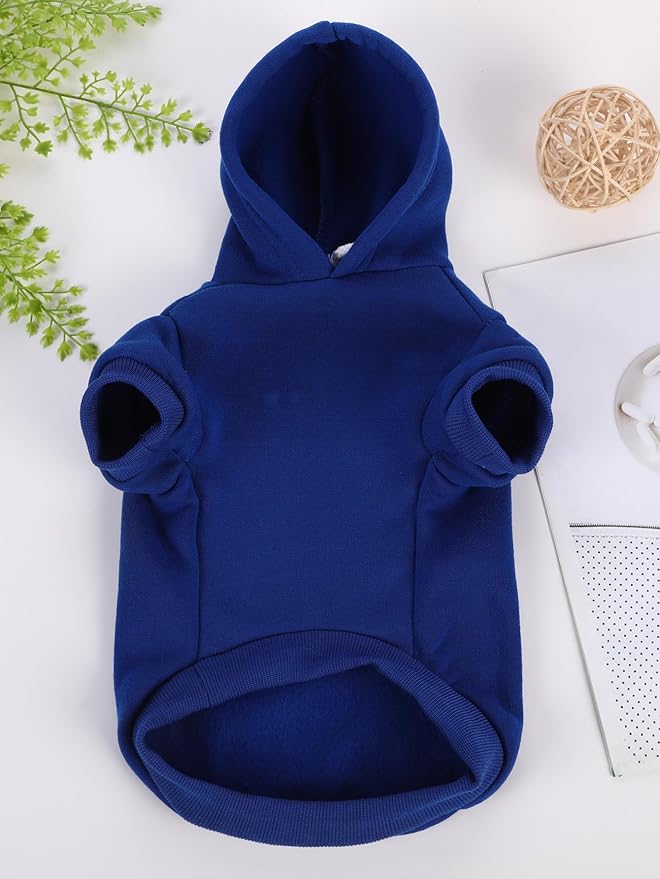 QWINEE Basic Dog Hoodie Sweatshirt Puppy Sweater Warm Cat Costumes Pet Clothes for Chihuahua Puppy Kitten Small Medium Dogs Royal Blue Small