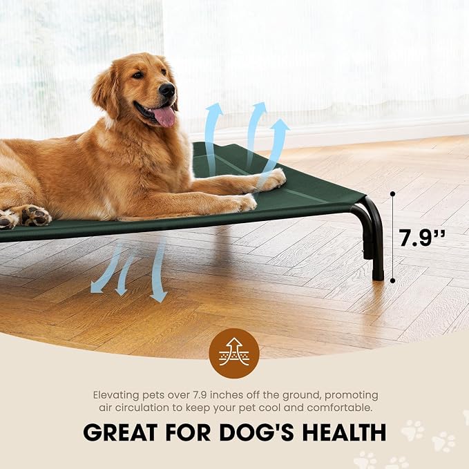 Czpalo Outdoor Elevated Dog Bed for Large Sized Dogs, No-Tool Assembly. | Raised design promotes airflow. Tool-free assembly, easy-to-clean mesh, portable, with anti-skid feet. Indoor/outdoor use.