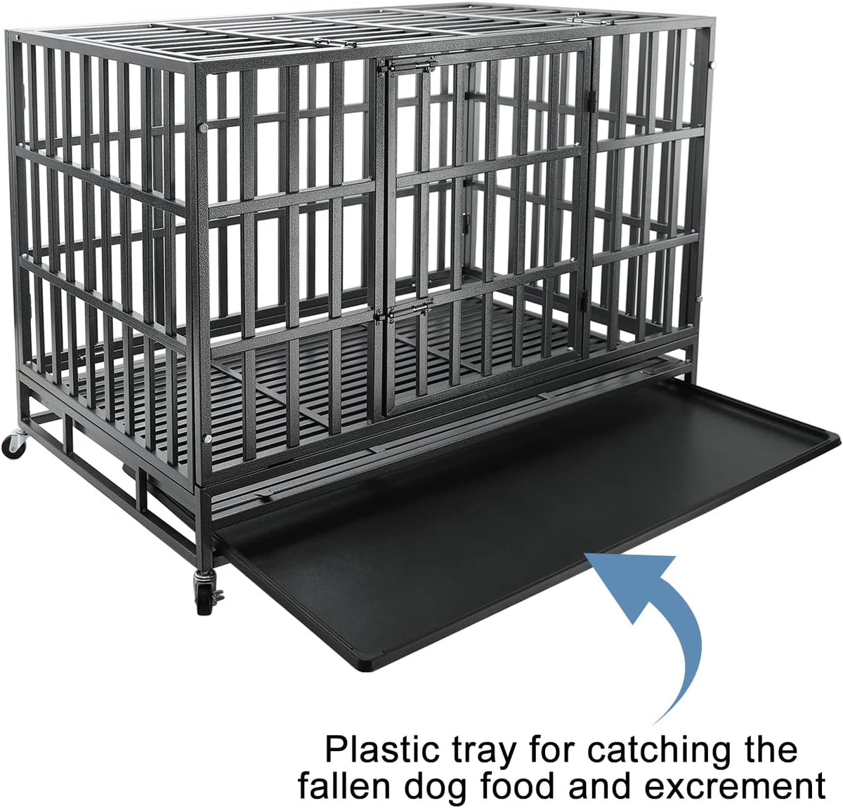 Confote 37 Inch Heavy Duty Dog Crate Metal Cage Kennel, High Anxiety Pet Cage with Lockable Wheels & Double Doors for Small Dogs