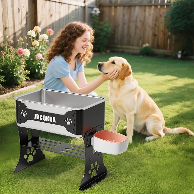 3 Gallon Elevated Dog Bowl Large Breed Raised Dog Water Bowl Stand,3 Height Adjustable Stainless Steel Pet Feeder Station with Anti-Slip Mat,Black Pet Bowl for Relief Joint Pressure,Easy Clean