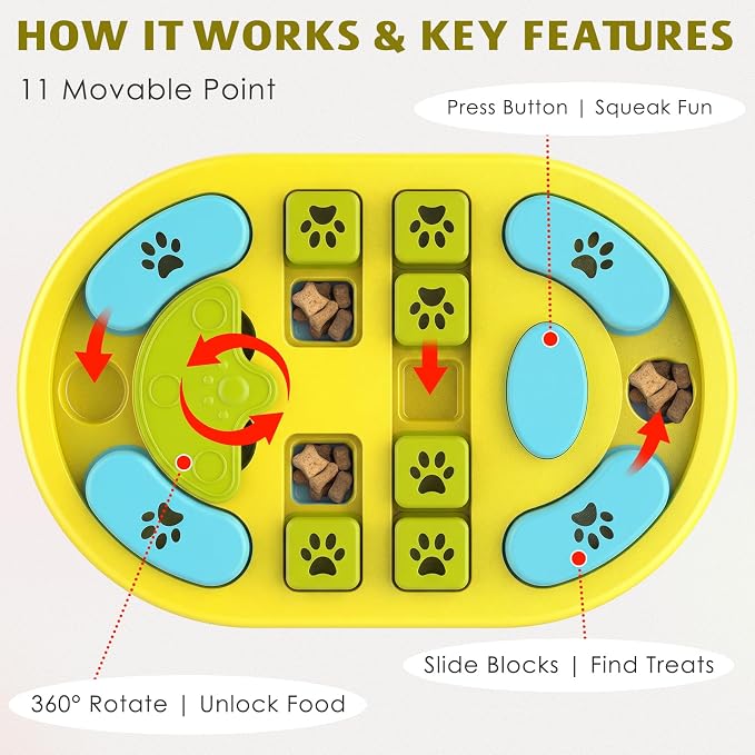 Dog Puzzle Toy, Interactive Treat Puzzle for IQ Training & Mental Stimulation, Non-Slip Slow Feeder Enrichment Boredom Buster for Puppies Small Medium Large Dogs Cats, Yellow Gift