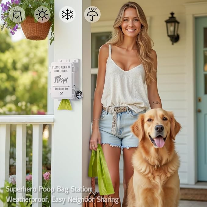 Outdoor Dog Poop Bag Dispenser Wall Mountable, Waterproof & Commercial-Grade, Outdoor Organizer for Home, Parks, Apartments, Property Management with 135 Bags & Lock Included
