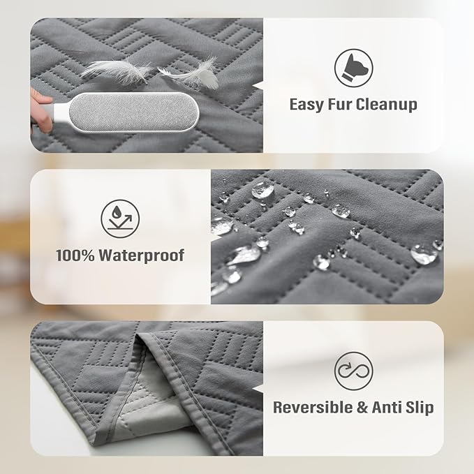 BOCTOPUG Dog Bed Cover for Pets Blankets Rug Pads for Couch Protection Waterproof Bed Covers Dog Blanket Furniture Protector Reusable Changing Pad (Dark Grey+Light Grey, 82"x102")