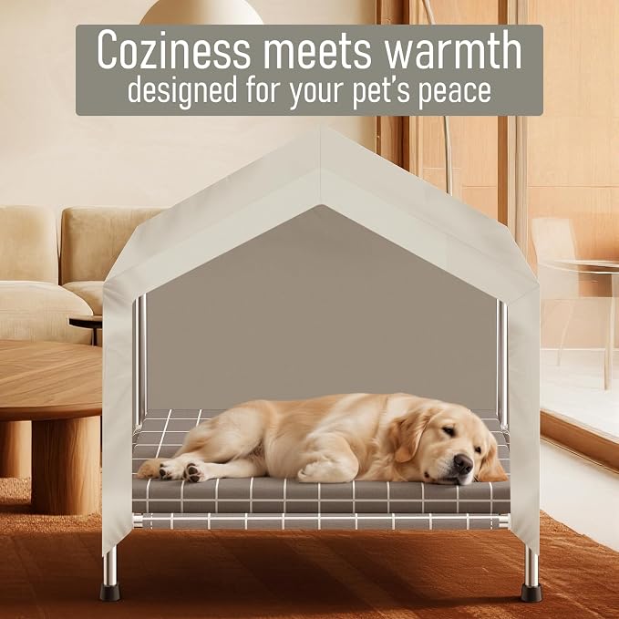 Elevated Dog House with Cushion, Stainless Steel Dog Tent, Medium Dogs | Sturdy Stainless Steel Frame, Waterproof Dog Shelter for Medium Dogs and Cats, Easy to Clean, Indoor and Outdoor Use