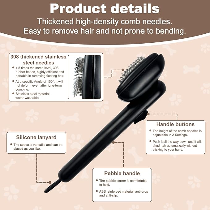 Self Cleaning Deshedding Cat Brush for Dogs & Cats,Adjustable Cat Brushes for Indoor Cats, Easy to Clean Grooming Tool for Long & Short Haired Pets