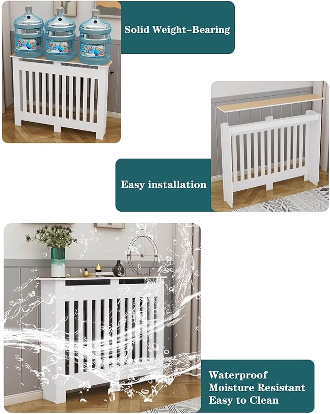 Modern Radiator Covers Wall Heater Cover Cabinet Shelf Bathroom Floor Radiator Shelve, Hide Cluttered Pipes/Easy to Install, Suitable for Household Living Room, White(39.4" Lx35.4 Hx7.9 W)
