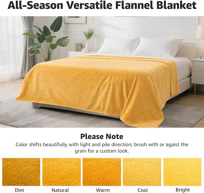 LOOBANI Waterproof Blanket for Bed, Flannel Queen Size 80"x90", Yellow | Double-Side Leak-Proof, Reversible, Stain-Proof Cover for Sofa Bed Protection, Ideal for Rest Movie Time, Camping, Travel