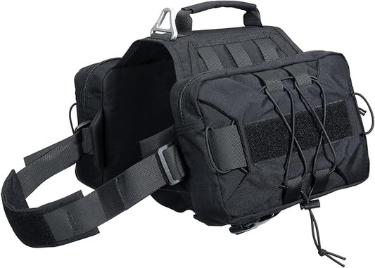 EXCELLENT ELITE SPANKER Nylon Dog Backpack with 2 Side Pockets for Hiking | Adjustable Tactical Dog Pack Hound Saddle Bag Harness for Medium & Large Dog Traveling Camping Walking Training Running