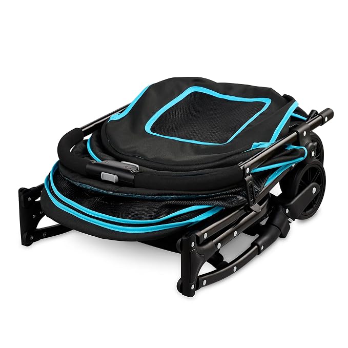 Carlson Pet Stroller for Dogs and Cats up to 30 lb, Foldable Travel Stroller with Mesh Canopy, Umbrella, Swivel Wheel, Rear Brakes, Reflective Trim, Black