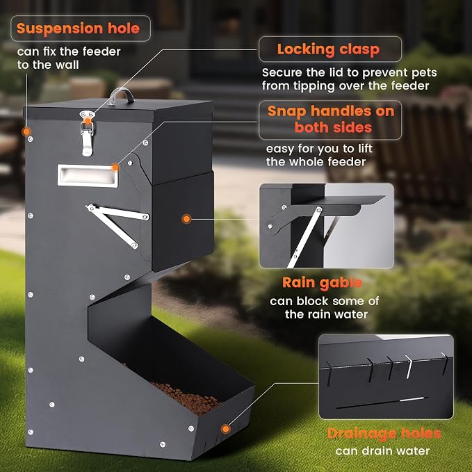 Automatic Dog Feeder for Large Breed Outdoor | 25lbs Galvanized Gravity Dog Food Dispenser and Pet Feeder for Large Dogs, Cats, Chicken, Ducks, Deer