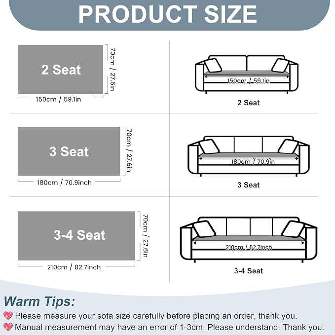 OTOB Sofa Covers for 3 Cushion Couch Washable, All Seasons Fuzzy Non Slip Kids & Pet Friendly Dog Bed Mats Couch Cover, Soft Plush Sofa Slipcovers Furniture Protector (Light Gray, 27.6" x 70.9'')
