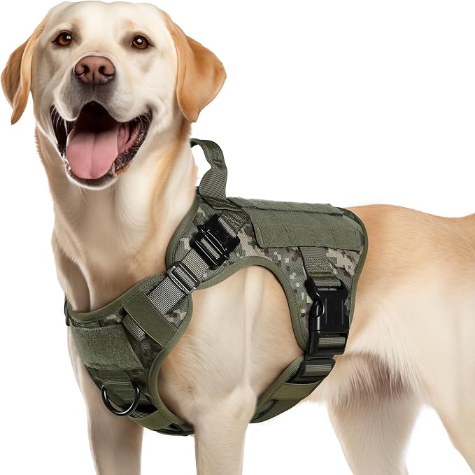 rabbitgoo Tactical Dog Harness for Medium, Heavy Duty Military No Pull Vest | Sturdy Metal Buckles, 5 Adjustments, Molle System, Powerful Pullers for Training, Hunting, Outdoor, Green Camo, Medium